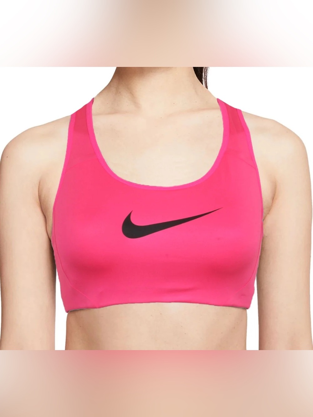 PRE-OWNED SIZE S Nike Women's Bright Pink Sports Bra with Black Swoosh